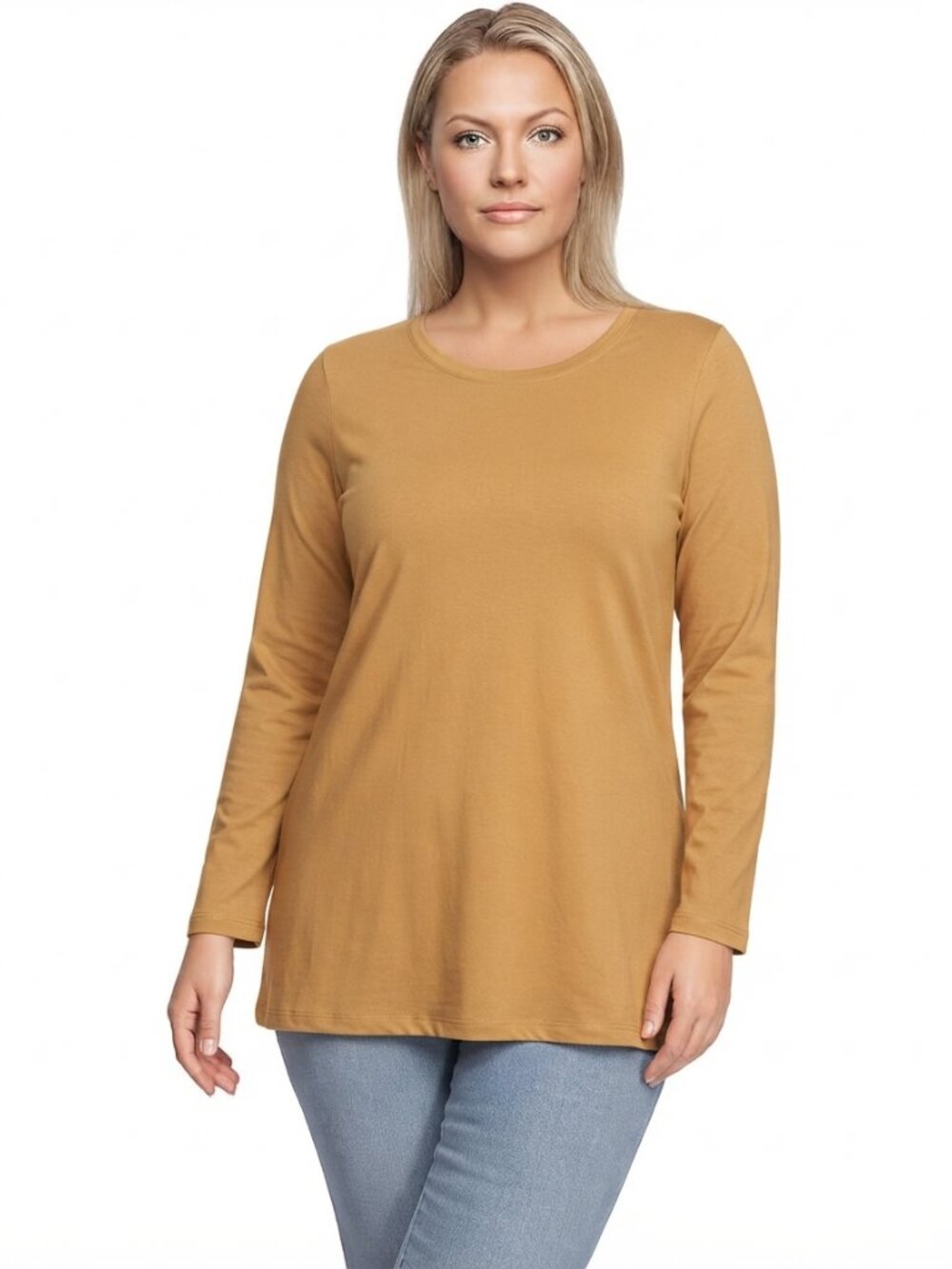 2/$30 Lands' End 3/4 Sleeve Cotton Supima Crew Neck Tunic Camel 2X #A4950